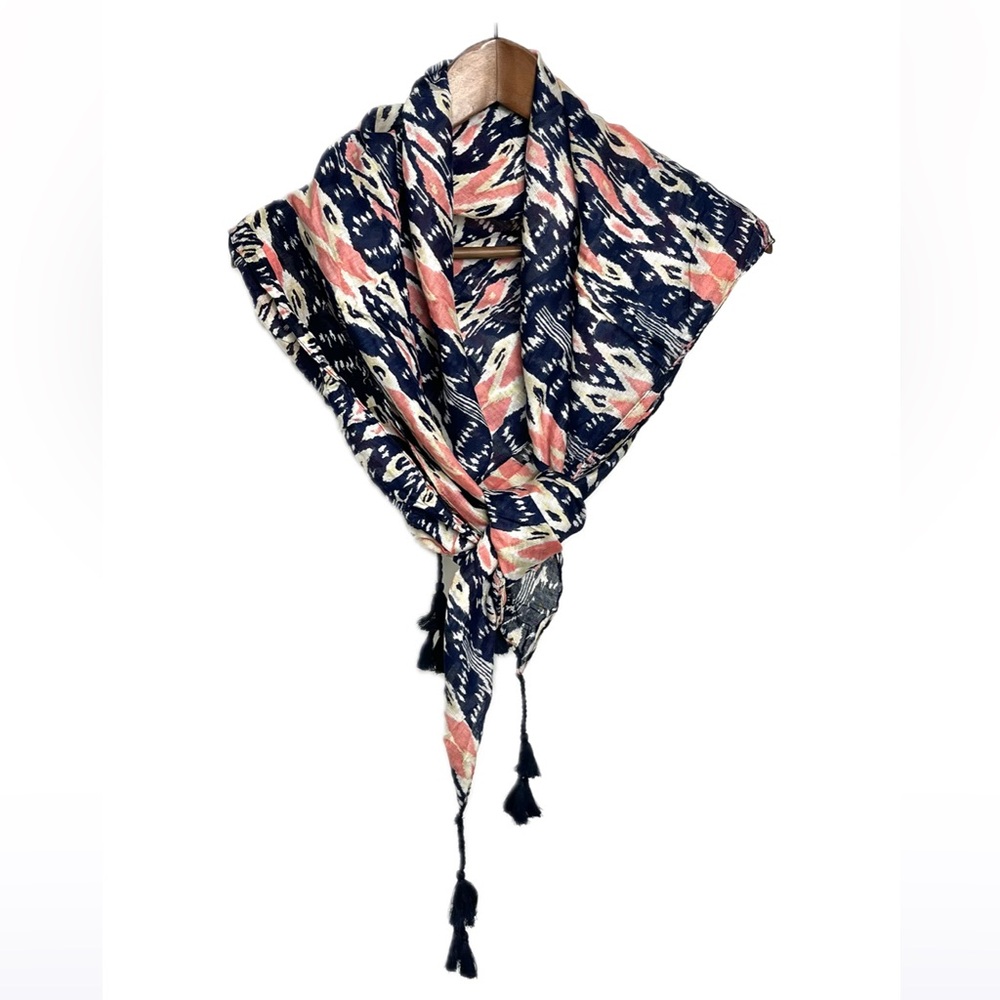 Pink pattern print blue square scarf